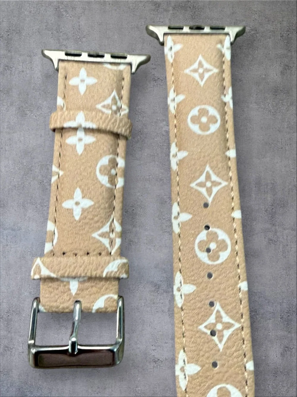 NWOT Designer-Style Tan Monogram Apple Watch Band